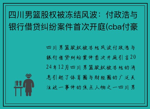 四川男篮股权被冻结风波：付政浩与银行借贷纠纷案件首次开庭(cba付豪是辽宁哪里人)